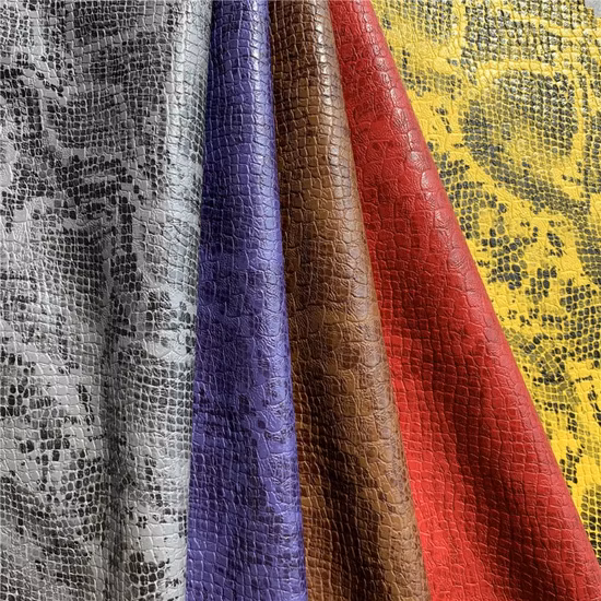 350GSM Snake Skin Foil Print Synthetic Leather PU Suede Fabric for Clothing